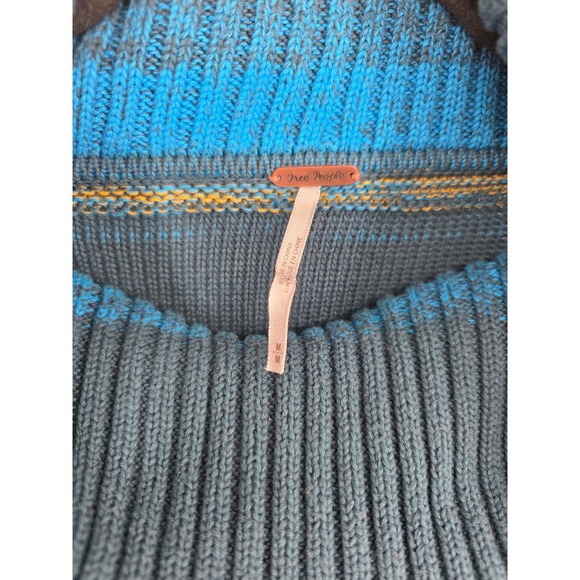 Free People Close to Me Striped pullover turtleneck sweater green blue Medium - Picture 4 of 7